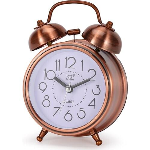 Hot Sale Creative retro alarm clock antique bronze round clock Dual Bell Loud Alarm Clock Bedside Night Light Home Decors Gift