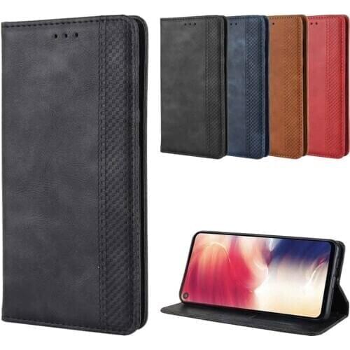 Leather phone case for Alcatel 3X 2019 / 3V 2019 back Cover Flip card wallet with kickstand Retro Coque