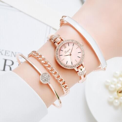 Fashion Set Women For Watches Luxury Stainless Steel Rhinestone Clocks Ladies Quartz Wristwatch Alloy Bracelet Gift Reloj Mujer