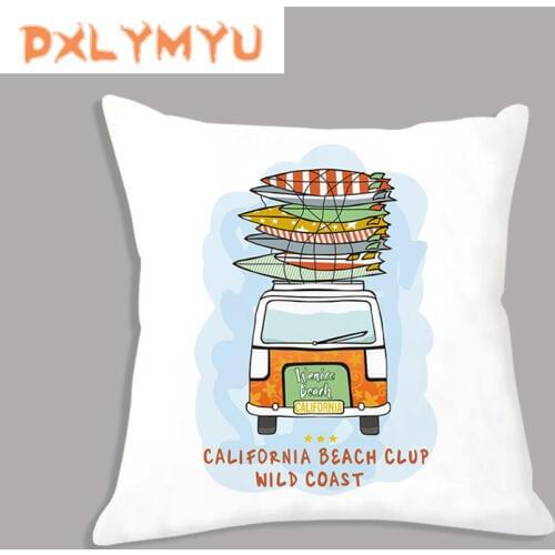 Cartoon Cushion Cover Car Vacation Surf Art Printing Plush Polyester Pillow Case Decorative Home Sofa Pillow Cover 45*45cm