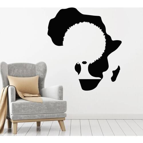 Wall Decal African Continent Map Abstract Black Lady Afro Style Girls Bedroom Beauty Salon Interior Decor Vinyl Stickers Q436