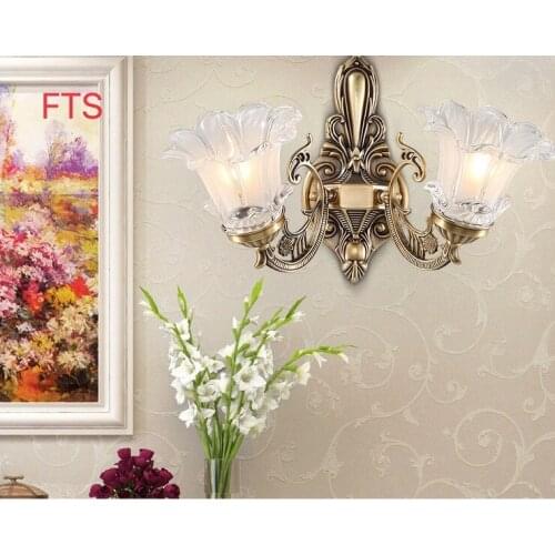 European style wall lamp copper bedroom bedside light living room background wall lamp simple decoration staircase aisle lamp