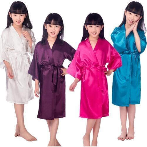 2017 New Six Color Satin Pajama Kid / Children Summer Sleepwear Wedding Flower girls Gown High Quality Kimono Robe Nightgown