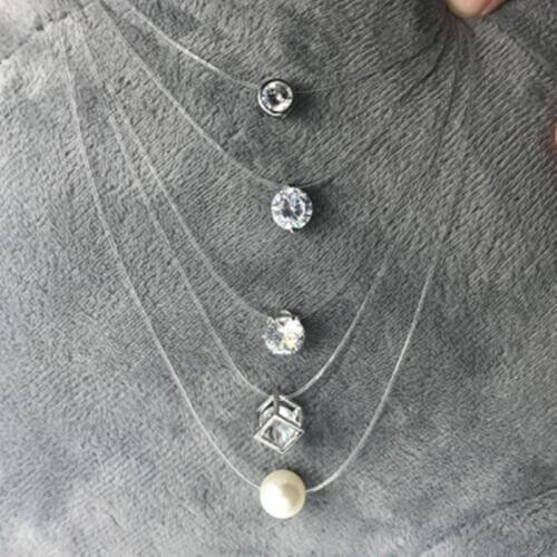 New fashion imitation pearl crystal zircon necklace invisible transparent fishing line womens necklace wholesale