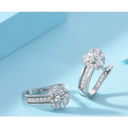 NEW U Type Zircon Earrings silver color Jewelry For Women Girl Pendientes Plata Brincos Button with S925 stamp Earrings For Men