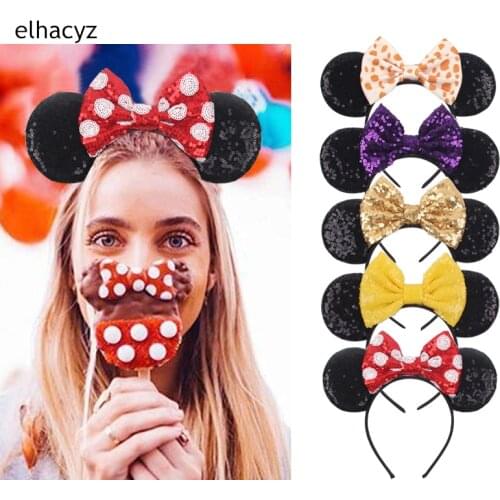 New Classic Sequins Bow Headbands For Girls Mouse Ears Hair Band Kids Glitter Headband Women Party Hair Accessories Hot-sale