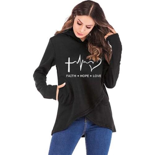 Autumn Winter Women Hoodies Sweatshirts 2021 New Faith Printed Oversized Hooded Sweatshirt Female Loose Christmas Warm Hoodie
