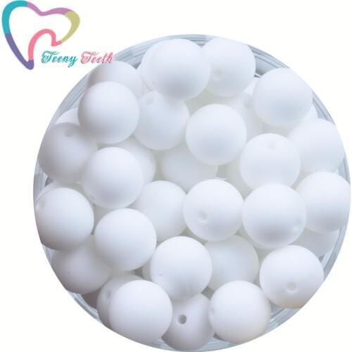 Teeny Teeth 10 PCS Snow White Round 12-15 MM Loose Silicone Ball Beads Baby Teething Chewable 14-17 MM Hexagon Beads Necklace Pacifier Chain Bracelet Making Jewelry BPA Free