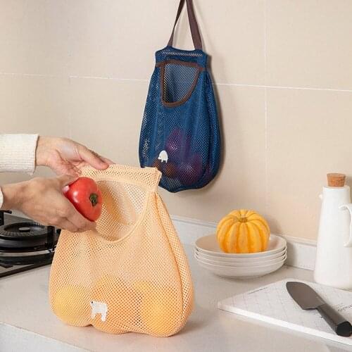 1Pcs Kitchen Fruit Vegetable Storage Hanging Bag Portable Ginger Garlic Onion Hollow Mesh Bag Breathable Household Organization