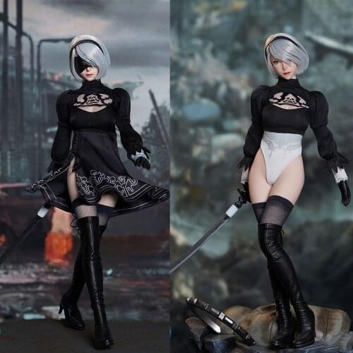 Pre-order SUPER DUCK 1/6 SET064 NieR 2B Girl Head Sculpt Clothes Set Sexy Female Soldier Costume Model Fit 12'' Action Figure