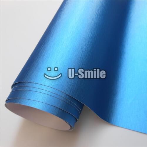 Premium Matte Chrome Brushed Aluminum Blue Vinyl Wrapping Film Bubble Free For Car Styling