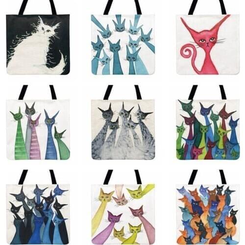 Whimsical Cat Watercolor Painting Print Tote Bag Women Casual Tote Ladies Shoulder Bag Fashion Shopping Bag Outdoor Beach Bag