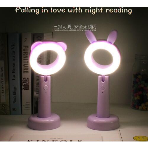 Simple Modern Rabbit Nightlight Led Rechargeable Eye Protection Students Learn Table Lamp Cartoon Bedroom Study Gift Dimming Kid