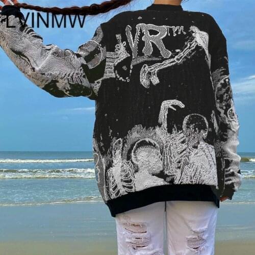 LVINMW Pullovers Gothic Long Sleeve Skull Printed Top Abstract Casual Loose Goth Sweatshirts Patchwork Daily Fashion Hoodies