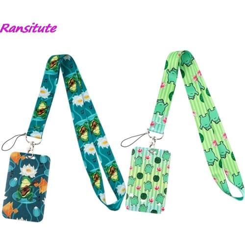 Ransitute R1832 Cute Frog Green Lanyard Card ID Holder Car KeyChain ID Card Pass Gym Mobile Phone Badge Key Ring Holder Jewelry
