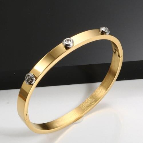 Luxury Brand Crystal Men Women OL Staiess Steel Cuff Bangles Trendy Wedding Party Charm Bangles Jewelry Gift