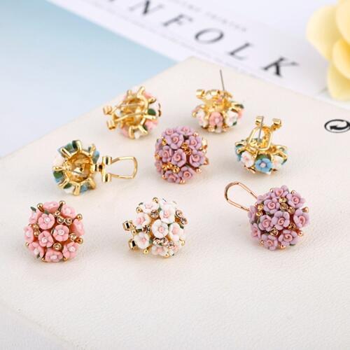 Cute Ceramics Bouquet Stud Earring Fashion Blue Black Round Bouquet Crystal Rose Gold Wedding Jewelry For Women Gift new2019