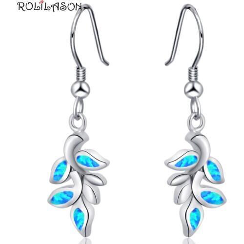 ROLILASON minimalist style blue opal plant silver bronzing earrings best gift for girlfriend OE778