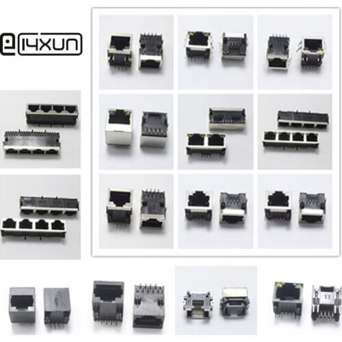 2pcs RJ45 Network jack 8P8C 1P 2P 4P Modular Network PCB Jack 8P Vertical LAN Adapter DIP Connector Metal Plastic