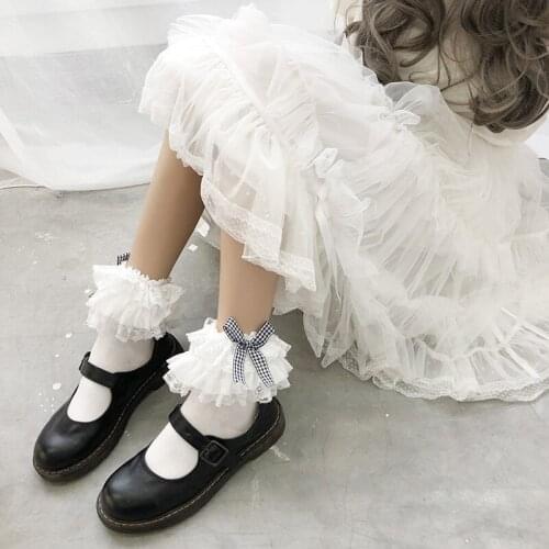 Lovely girl Autumn and winter cotton lace bow Japanese Student style lolita cosplay vintage white/black socks