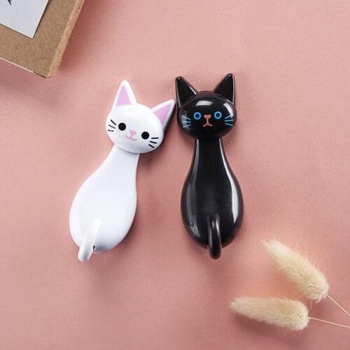 Cartoon Cat Cute Hook Strong Viscose Room Decor Wall Home Door Sticky Crochet Creative Load-Bearing Seamless Perchero Pared