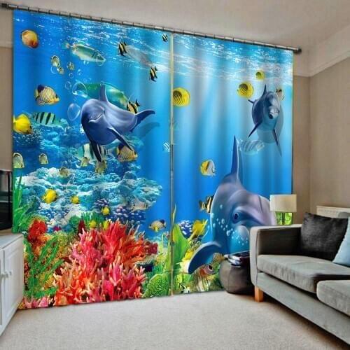Blue curtains ocean fish curtain 3D Curtains Living Room Bedroom Drapes Cortinas Customized size