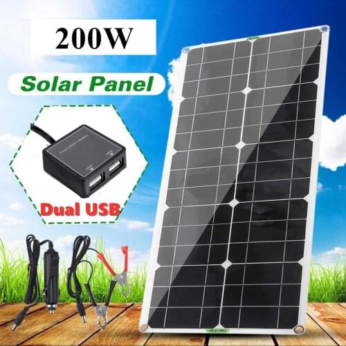 Solar Panel System 200W Solar Panel + MPPT Solar Charger Controller PWM LCD Display Dual USB Port Portable Phone Power Supply