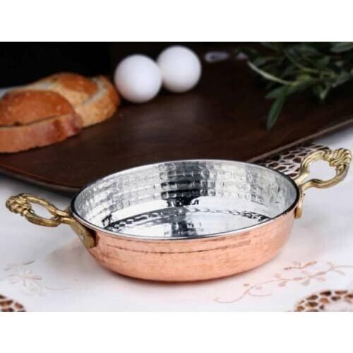 Traditional Turkish Copper Egg Omelette Pan, Sahan, Fryer Pot with Brass Handles Hand-tattooed Copper Pan, Egg Pan