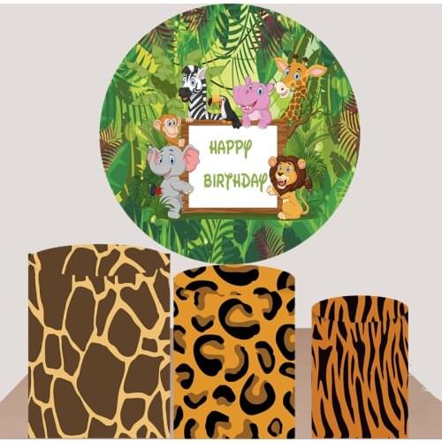 Tropical Jungle Wild Animals Circle Background Baby Shower Birthday Party Decor Candy Table Banner Elastic Vinly Fabric YY-947