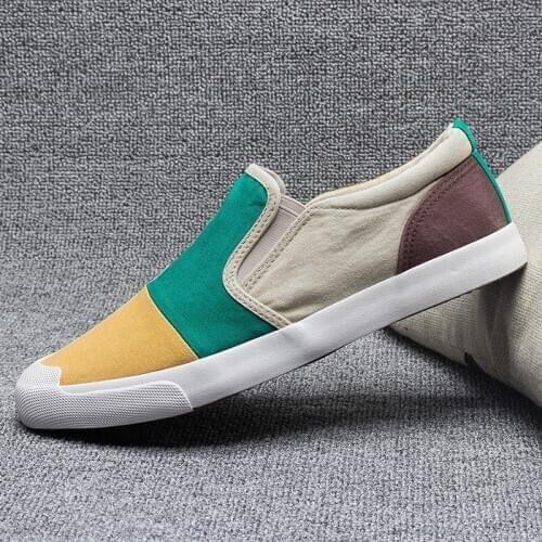 Fashion Mens Casual Canvas Shoes Color Matching Breathable Mens Casual Sneakers Shoes Mixed Colors Mens Loafers