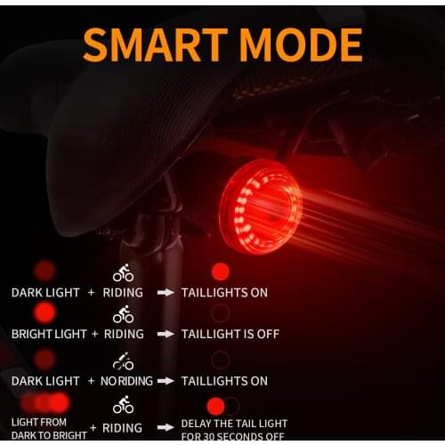 Bicycle Smart Rear Light LED Induction Automatic Wake-up Taillight USB Rechargeable IPX6 Waterproof Bike Light Cycling Equipment