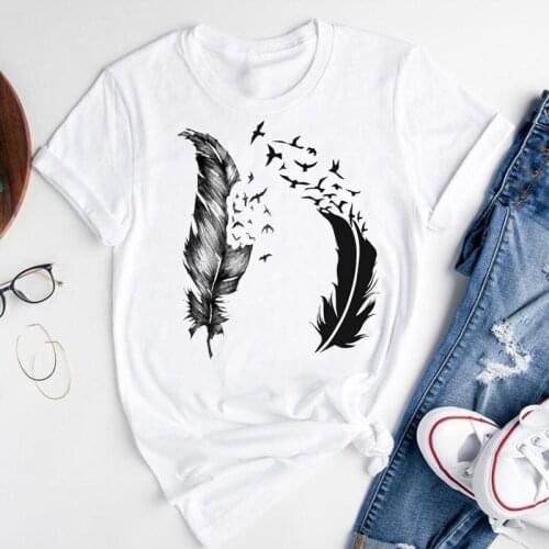 Women Sweet Cartoon 2021 Feather 90s Cute Ladies Short Sleeve Summer Fashion Print Lovely Clothes Tops Tees Tshirt T-Shirt
