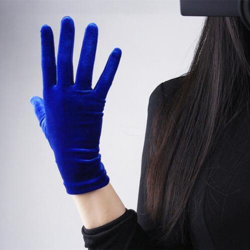 Black Velvet Gloves Grey Short 22cm Women High Elastic Velvet Flannel Fashion Elegant Gloves TB14