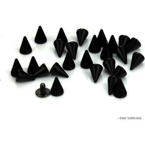 100pc Metal Punk Spikes Screwback Spikes Cone Studs 3/8'' Black