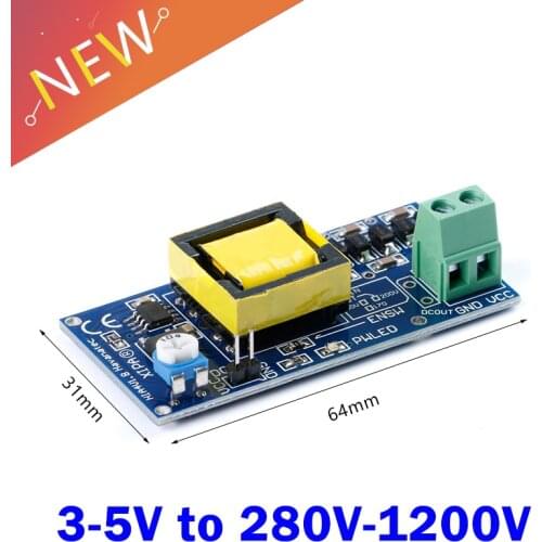 1200V High Voltage Power Supply Module Adjustable PSU DC-DC Step Up Boost Converter Board 3-5V to 280V-1200V Booster Transformer
