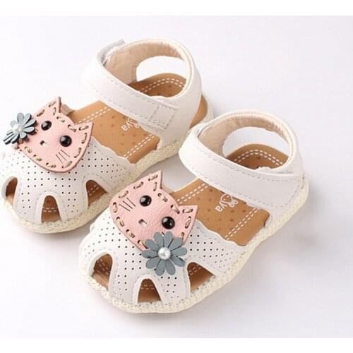 DHL 20pair Baby Girls Sandals Summer Sneakers Children Sandals Cute Cat Flat Shoes Non-slip Little Girls 1-3 Years Old Sandals