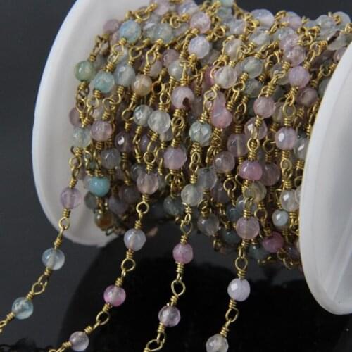 5Meter Mixed colour Agate Faceted Bead Rosary Chain,Brass Wire Wrapped 4mm Round Agate Chain Necklace bracelet Jewelry Findings