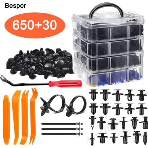 Besper 650 Pcs Car Fastener Clip Auto Body Push Retainer Pin Rivet Bumper Door Trim Panel Retainer Fastener Kit Removal Tool