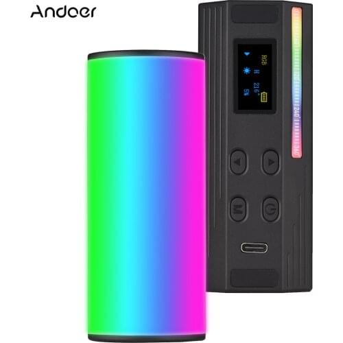 Andoer W100RGB Mini LED Video Light Rechargeable RGB Fill Light 2500K-9000K Dimmable 20 Lighting with Mini Desktop Tripod Lamp