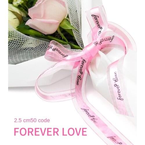 25mm Forever Love Organza Satin Ribbons DIY Artificial Silk Roses Crafts Supplies Sewing Accessories Scrapbooking Material 50Y