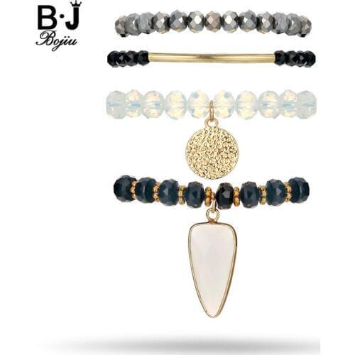 BOJIU Water Drop Coin Bracelet For Women Fashion Crystal Bracelet Sets For Women Black Grey Clear Bracelet For Girls New BCSET89