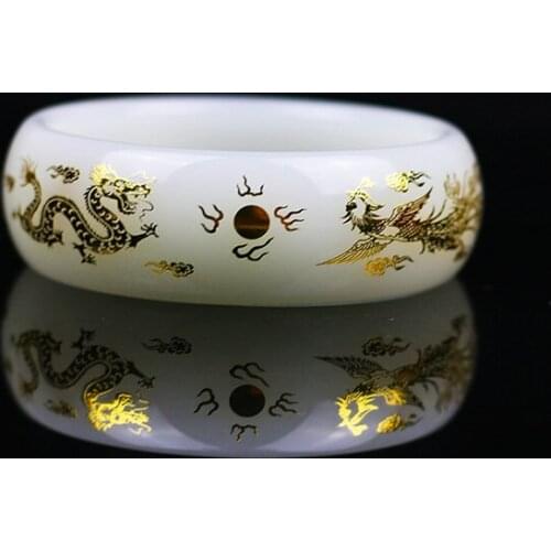 Natural white jade bangles for women handmade dragon phoenix and jade bracelet for women