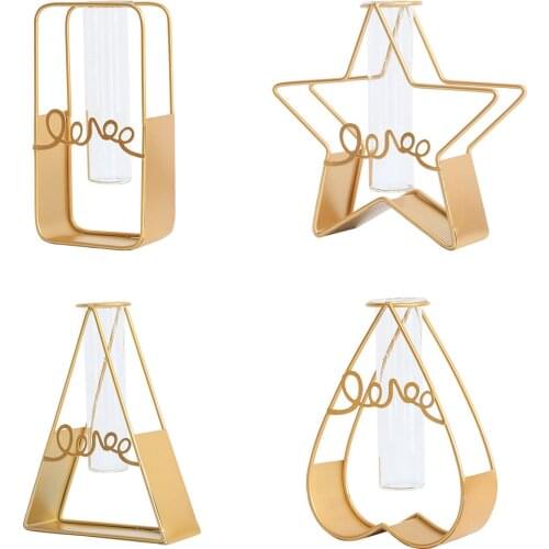 INS Nordic Wrought Iron Vase Holder With Test Tube Bottle Desktop Glass Planter Home Decor Hydroponic Ornament competent