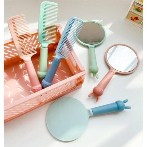 Lovely combs children special anti-static home girl to carry girls princess baby rabbit tail comb hair comb mirror