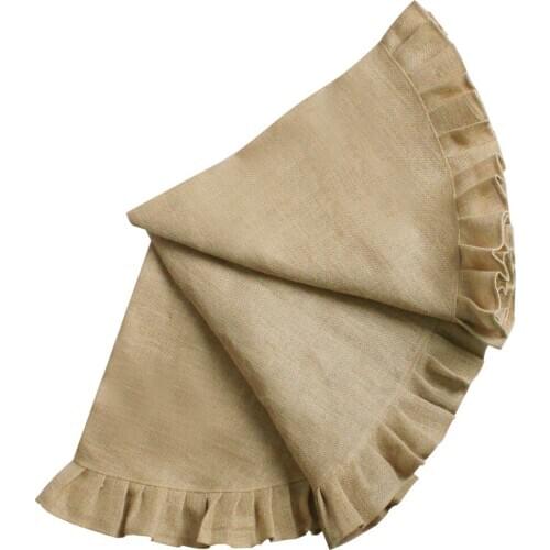 Jute Burlap fabric Christmas Tree Skirt 24"/36"/42"/50"/60" Diameter Ruffler Border Decoration p4769