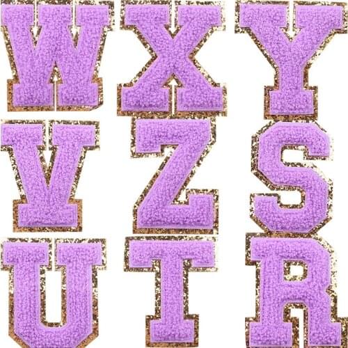 Purple English Letters Alphabet Towel Embroidered Patches For Clothing Bags Jacket Sewing On Decor DIY Name Patch Applique Badge