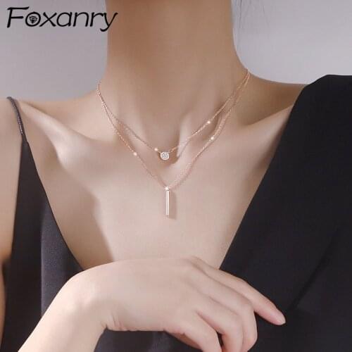 Foxanry 925 Sterling Silver Necklace for Women New Trend Elegant Creative Double Clavicle Chain Zircon Bride Jewelry Party Gifts