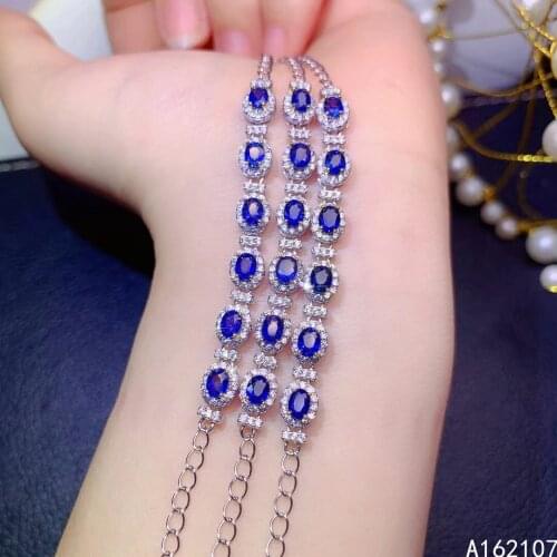 Fine Jewelry 925 Sterling Silver Inset With Natural Gemstones Womens Luxury Noble Classic Sapphire Hand Bracelet Support Detect