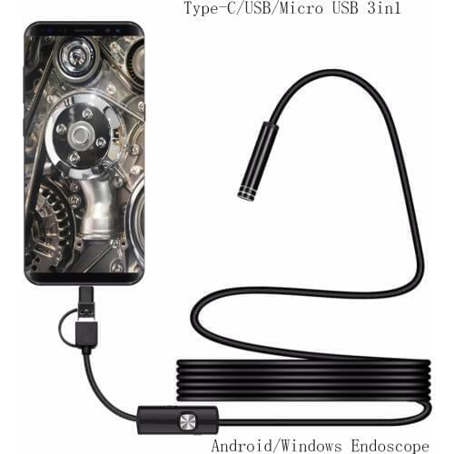 Android Endoscope Camera HD 1200P Semi-Rigid/Hard Cable 1m 2m 5m 10m IP68 Waterproof Pipe Snake Endoscope Industrial Borescopes