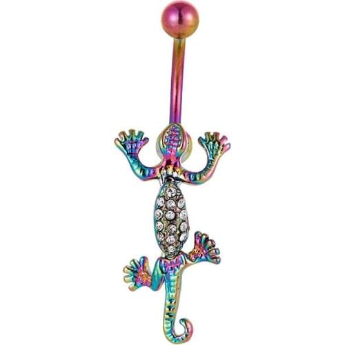1Pc Colorful Big Gecko Fashion Women Body Belly Bar Piercing Navel Jewellry Surgical Steel Bar Lizard Belly Button Ring